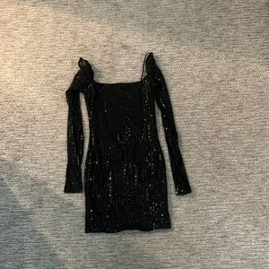 Lucy in the sky Giulia Square Neck Dress in Black Sequin